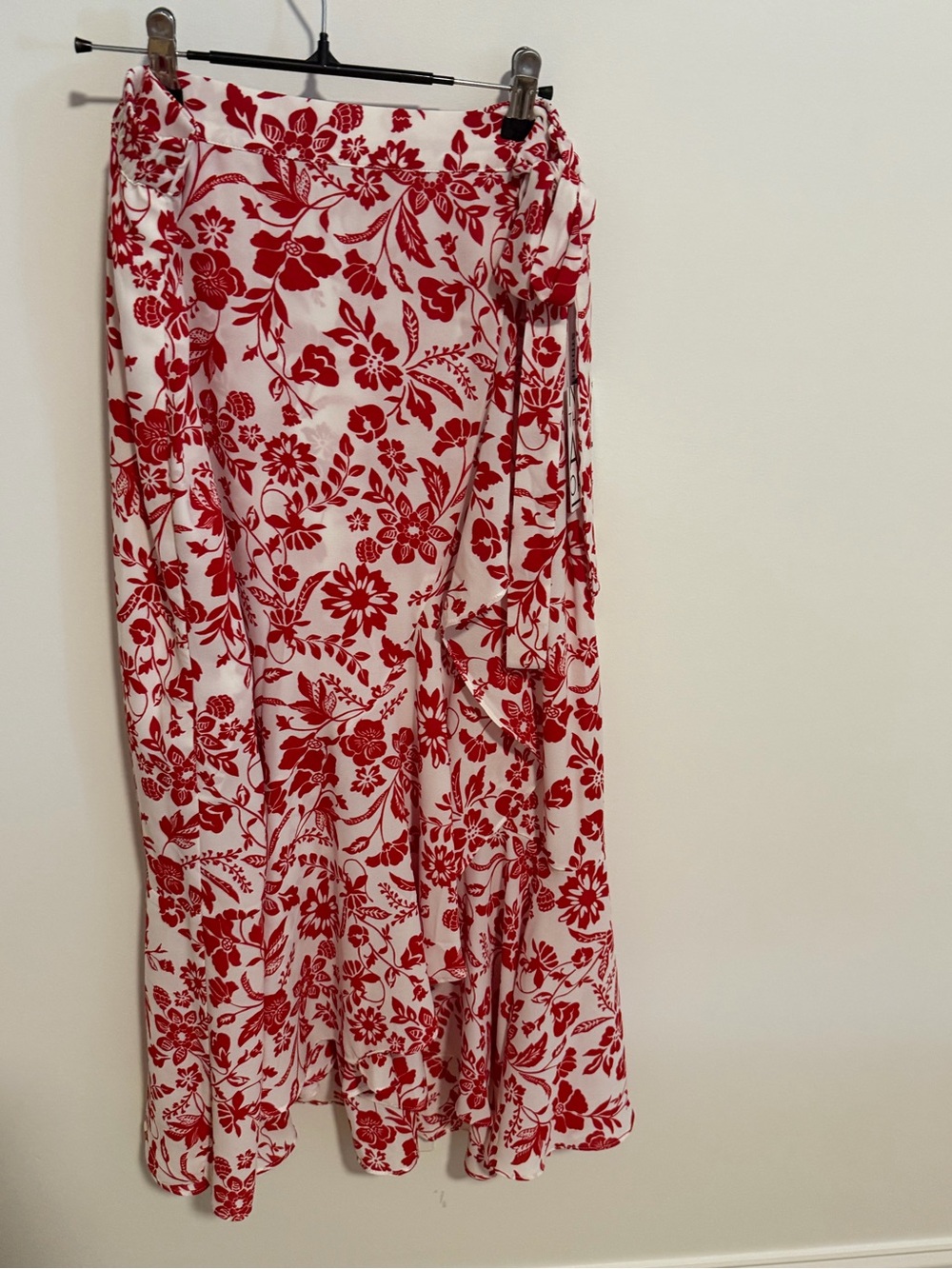 NWT Red Floral Maxi Skirt with White Background